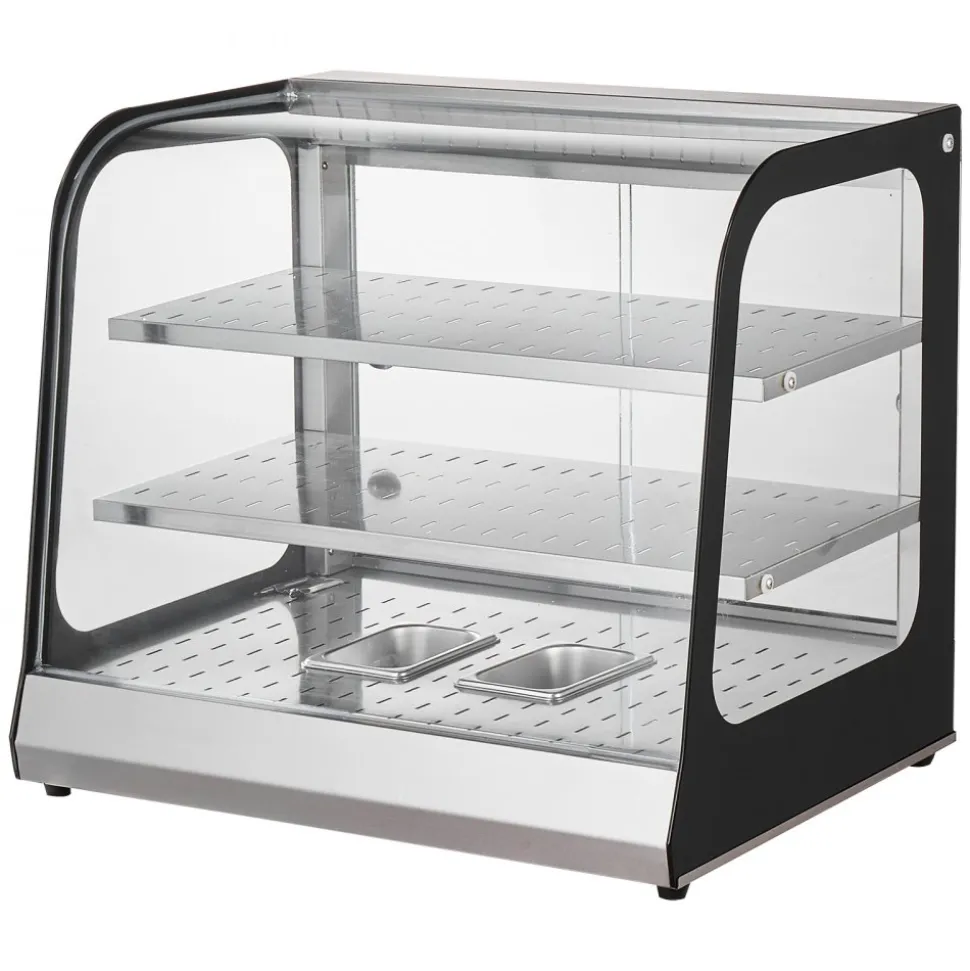 VEVOR 2-Tier Commercial Food Warmer Display, 850W Food Display Warmer w/ Tempered Glass and Steam Heating, 86℉~185℉ Temperature Control, 111L Large Capacity for Hamburger, Pizza, Bread, Fried Chicken