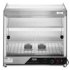 VEVOR 2-Tier Commercial Food Warmer Display, 850W Food Display Warmer w/ Tempered Glass and Steam Heating, 86℉~185℉ Temperature Control, 111L Large Capacity for Hamburger, Pizza, Bread, Fried Chicken