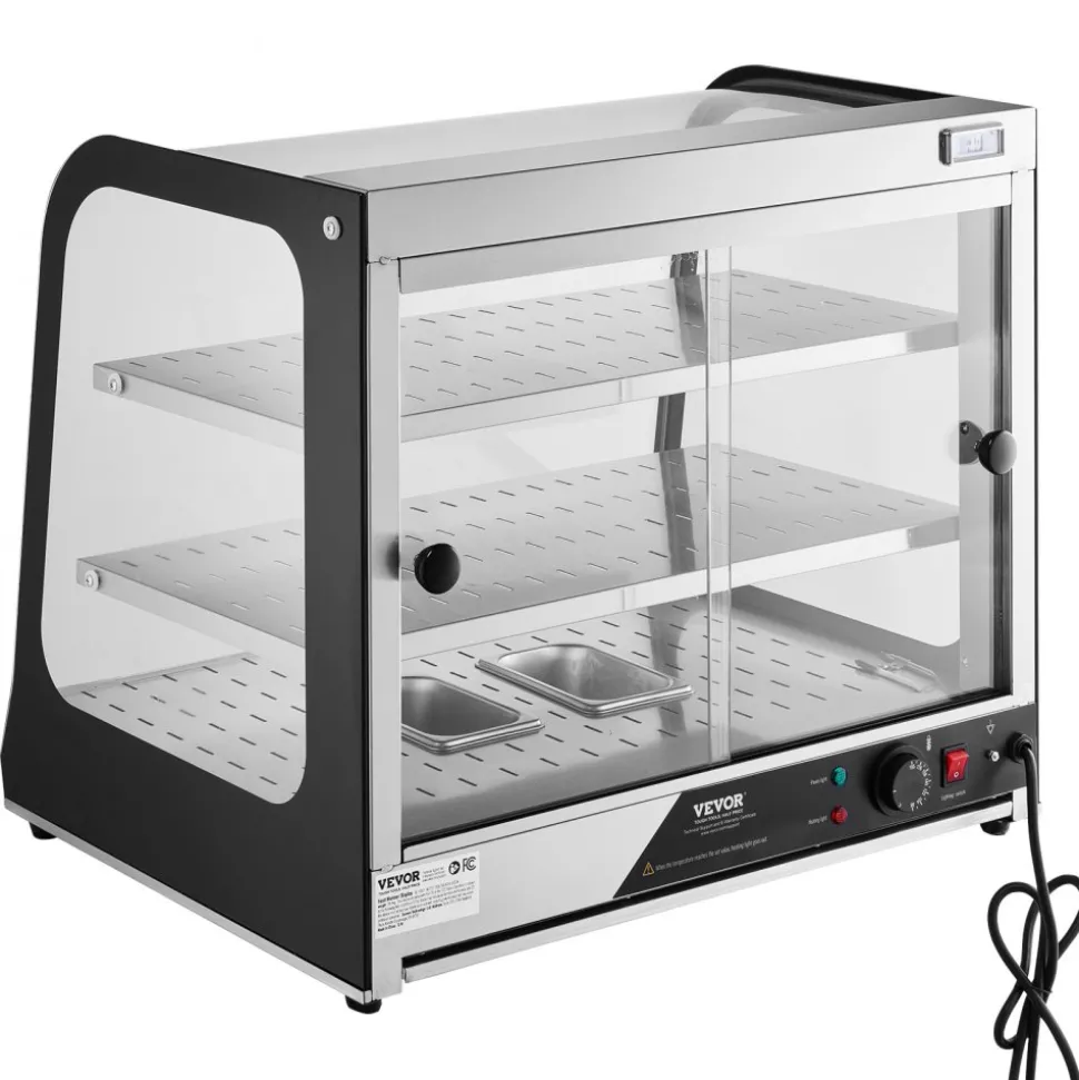 VEVOR 2-Tier Commercial Food Warmer Display, 850W Food Display Warmer w/ Tempered Glass and Steam Heating, 86℉~185℉ Temperature Control, 111L Large Capacity for Hamburger, Pizza, Bread, Fried Chicken