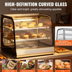 VEVOR 2-Tier Commercial Food Warmer Display, 850W Food Display Warmer w/ Tempered Glass and Steam Heating, 86℉~185℉ Temperature Control, 111L Large Capacity for Hamburger, Pizza, Bread, Fried Chicken