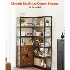 VEVOR 6 Tier Corner Bookshelf, 70" Tall Corner Bookcase with Storage Cabinet, 2 Barn Doors & 10 Storage Shelves, Farmhouse L Shaped Corner Display Shelf for Bedroom, Living Room, Office