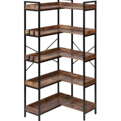 VEVOR 5 Tier Corner Bookshelf with 4 Hooks, 65.4