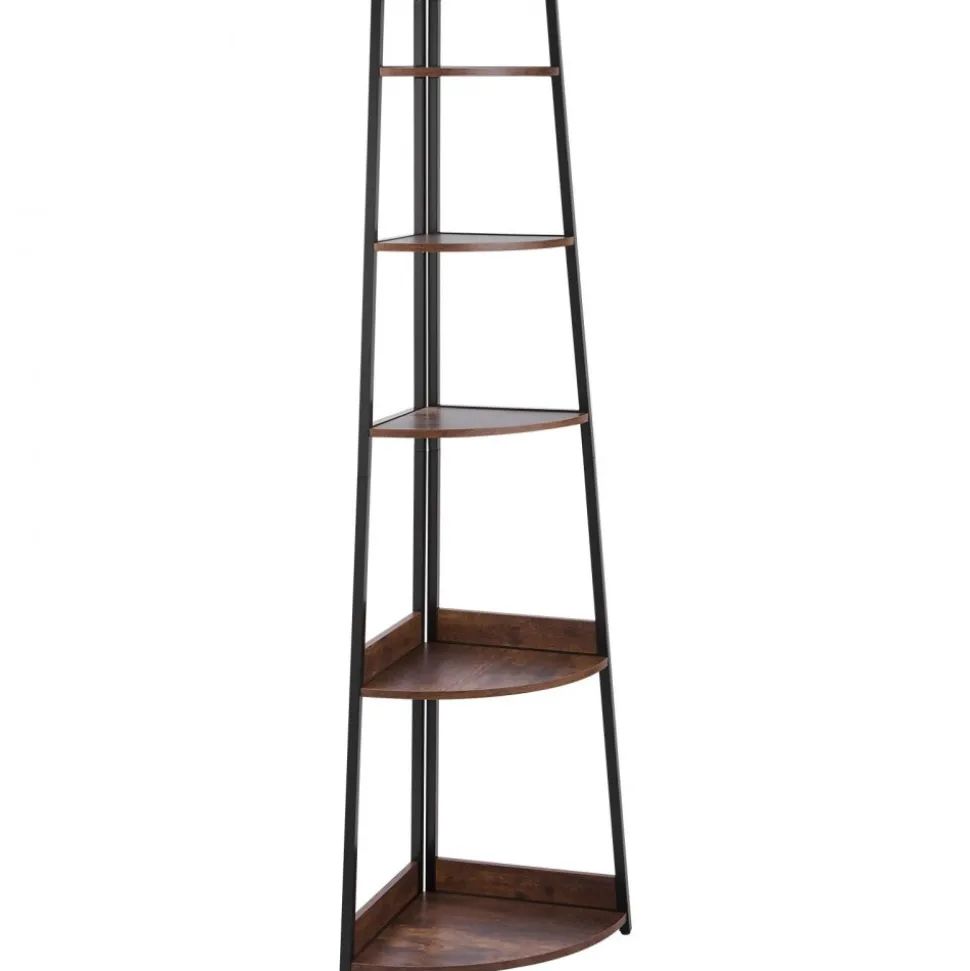 VEVOR 5 Tier Corner Shelf, 70" Tall Corner Bookshelf with Metal Frame & Wooden Shelves, Industrial Corner Ladder Shelf for Living Room, Bedroom, Office, Rustic Brown