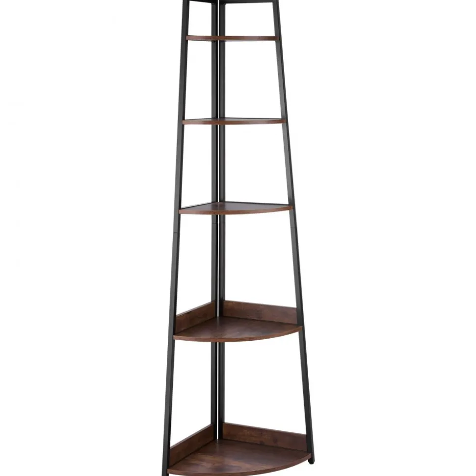 VEVOR 5 Tier Corner Shelf, 70" Tall Corner Bookshelf with Metal Frame & Wooden Shelves, Industrial Corner Ladder Shelf for Living Room, Bedroom, Office, Rustic Brown