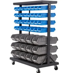 VEVOR 7-Tier Double-Sided Rolling Bin Storage Rack, 94 Plastic Bins, Dual-Sided Parts Organizer with Wheels, Mobile Tool Organizer for Garage, Warehouse, Office, Restaurant, Classroom, Kitchen