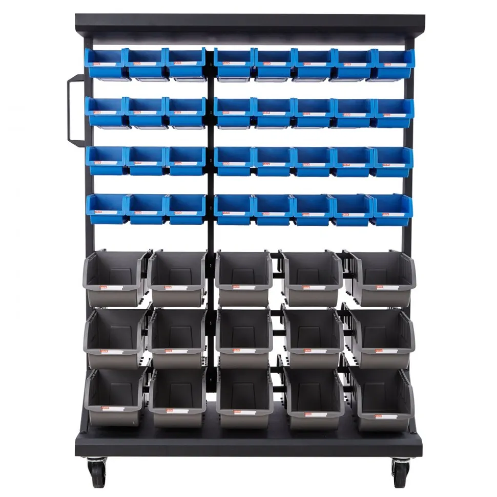 VEVOR 7-Tier Double-Sided Rolling Bin Storage Rack, 94 Plastic Bins, Dual-Sided Parts Organizer with Wheels, Mobile Tool Organizer for Garage, Warehouse, Office, Restaurant, Classroom, Kitchen