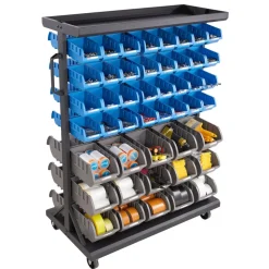 VEVOR 7-Tier Double-Sided Rolling Bin Storage Rack, 94 Plastic Bins, Dual-Sided Parts Organizer with Wheels, Mobile Tool Organizer for Garage, Warehouse, Office, Restaurant, Classroom, Kitchen
