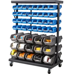 VEVOR 7-Tier Double-Sided Rolling Bin Storage Rack, 94 Plastic Bins, Dual-Sided Parts Organizer with Wheels, Mobile Tool Organizer for Garage, Warehouse, Office, Restaurant, Classroom, Kitchen