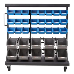 VEVOR 5-Tier Double-Sided Rolling Bin Storage Rack, 68 Plastic Bins, Dual-Sided Parts Organizer with Wheels, Mobile Tool Organizer for Garage, Warehouse, Office, Restaurant, Classroom, Kitchen