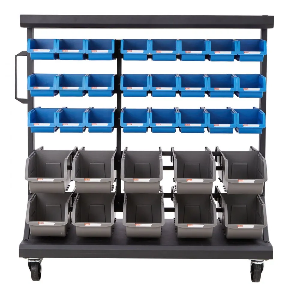 VEVOR 5-Tier Double-Sided Rolling Bin Storage Rack, 68 Plastic Bins, Dual-Sided Parts Organizer with Wheels, Mobile Tool Organizer for Garage, Warehouse, Office, Restaurant, Classroom, Kitchen