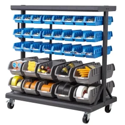 VEVOR 5-Tier Double-Sided Rolling Bin Storage Rack, 68 Plastic Bins, Dual-Sided Parts Organizer with Wheels, Mobile Tool Organizer for Garage, Warehouse, Office, Restaurant, Classroom, Kitchen