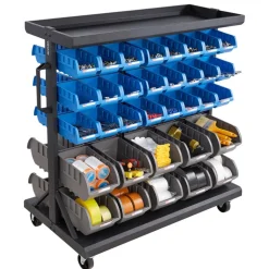 VEVOR 5-Tier Double-Sided Rolling Bin Storage Rack, 68 Plastic Bins, Dual-Sided Parts Organizer with Wheels, Mobile Tool Organizer for Garage, Warehouse, Office, Restaurant, Classroom, Kitchen