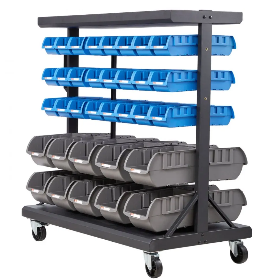 VEVOR 5-Tier Double-Sided Rolling Bin Storage Rack, 68 Plastic Bins, Dual-Sided Parts Organizer with Wheels, Mobile Tool Organizer for Garage, Warehouse, Office, Restaurant, Classroom, Kitchen