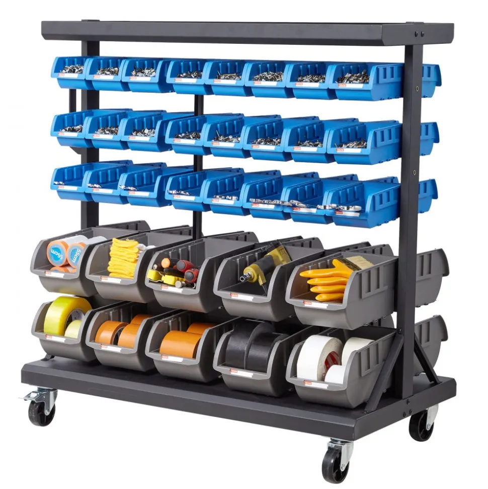 VEVOR 5-Tier Double-Sided Rolling Bin Storage Rack, 68 Plastic Bins, Dual-Sided Parts Organizer with Wheels, Mobile Tool Organizer for Garage, Warehouse, Office, Restaurant, Classroom, Kitchen