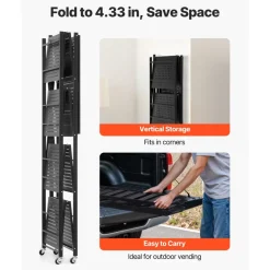 VEVOR 5-Tier Foldable Storage Shelf, 28W x 15D x 64H Inch Folding Metal Rack Shelving Unit, No Assembly Organizer Shelf with 5 Wheels & 4 Hooks for Pantry, Kitchen, Garage, Basement, Black