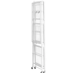 VEVOR 3-Tier Foldable Storage Shelf, 28W x 13D x 36H Inch Folding Metal Rack Shelving Unit, No Assembly Organizer Shelf with 5 Wheels & 4 Hooks for Pantry, Kitchen, Garage, Basement, Black