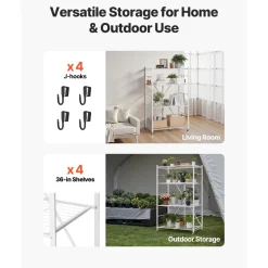 VEVOR 3-Tier Foldable Storage Shelf, 28W x 13D x 36H Inch Folding Metal Rack Shelving Unit, No Assembly Organizer Shelf with 5 Wheels & 4 Hooks for Pantry, Kitchen, Garage, Basement, Black
