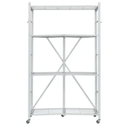 VEVOR 3-Tier Foldable Storage Shelf, 28W x 13D x 36H Inch Folding Metal Rack Shelving Unit, No Assembly Organizer Shelf with 5 Wheels & 4 Hooks for Pantry, Kitchen, Garage, Basement, Black
