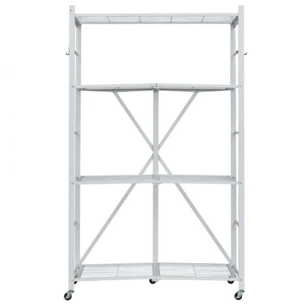 VEVOR 3-Tier Foldable Storage Shelf, 28W x 13D x 36H Inch Folding Metal Rack Shelving Unit, No Assembly Organizer Shelf with 5 Wheels & 4 Hooks for Pantry, Kitchen, Garage, Basement, Black