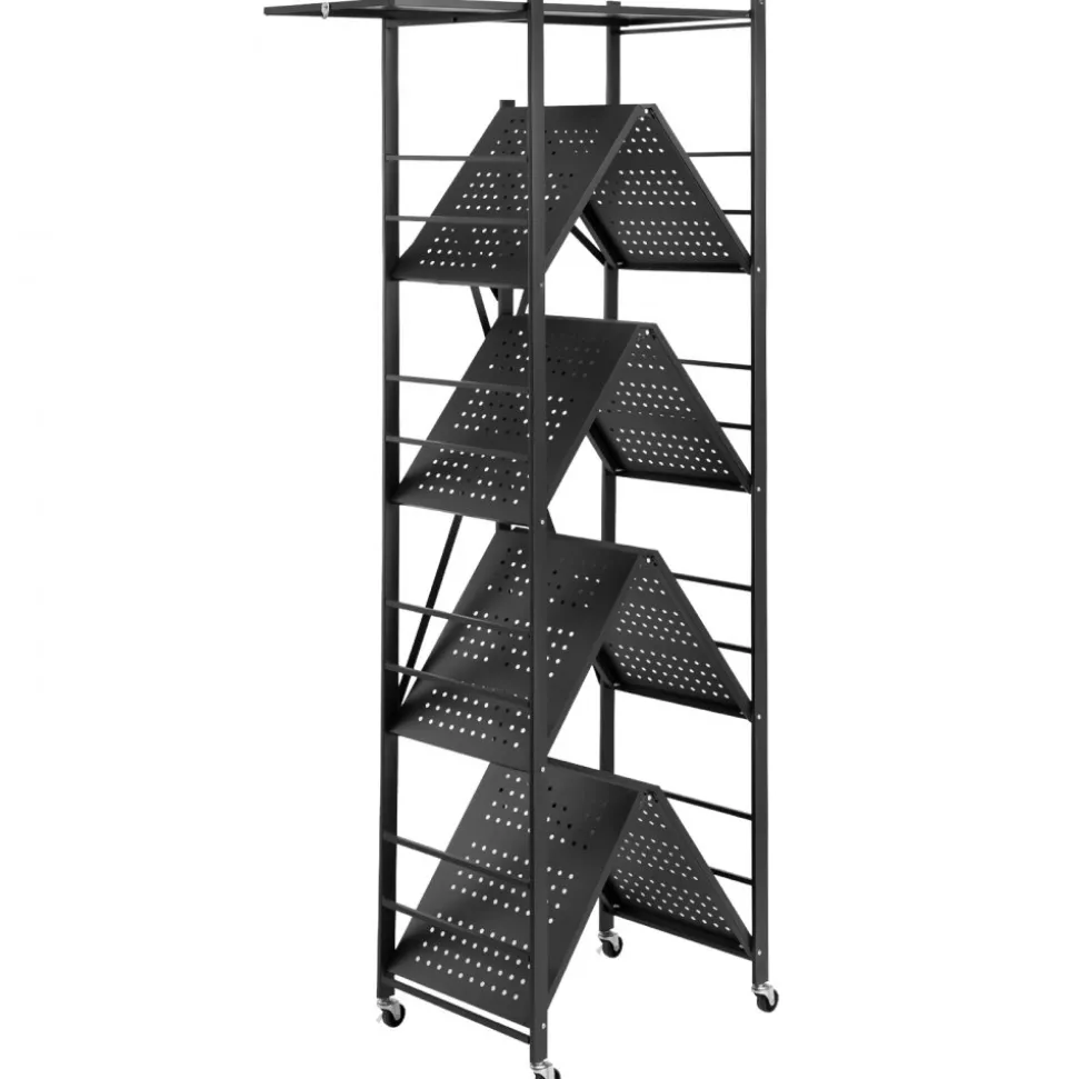 VEVOR 5-Tier Foldable Storage Shelf, 32W x 14D x 72H Inch Folding Metal Rack Shelving Unit, No Assembly Organizer Shelf with 5 Wheels & 4 Hooks for Pantry, Kitchen, Garage, Basement, Black