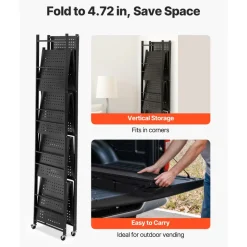 VEVOR 5-Tier Foldable Storage Shelf, 32W x 14D x 72H Inch Folding Metal Rack Shelving Unit, No Assembly Organizer Shelf with 5 Wheels & 4 Hooks for Pantry, Kitchen, Garage, Basement, Black