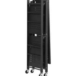 VEVOR 5-Tier Foldable Storage Shelf, 28 W x 15D x 64H Inch Folding Metal Rack Shelving Unit, No Assembly Organizer Shelf with 5 Wheels & 4 Hooks for Pantry, Kitchen, Garage, Basement, White
