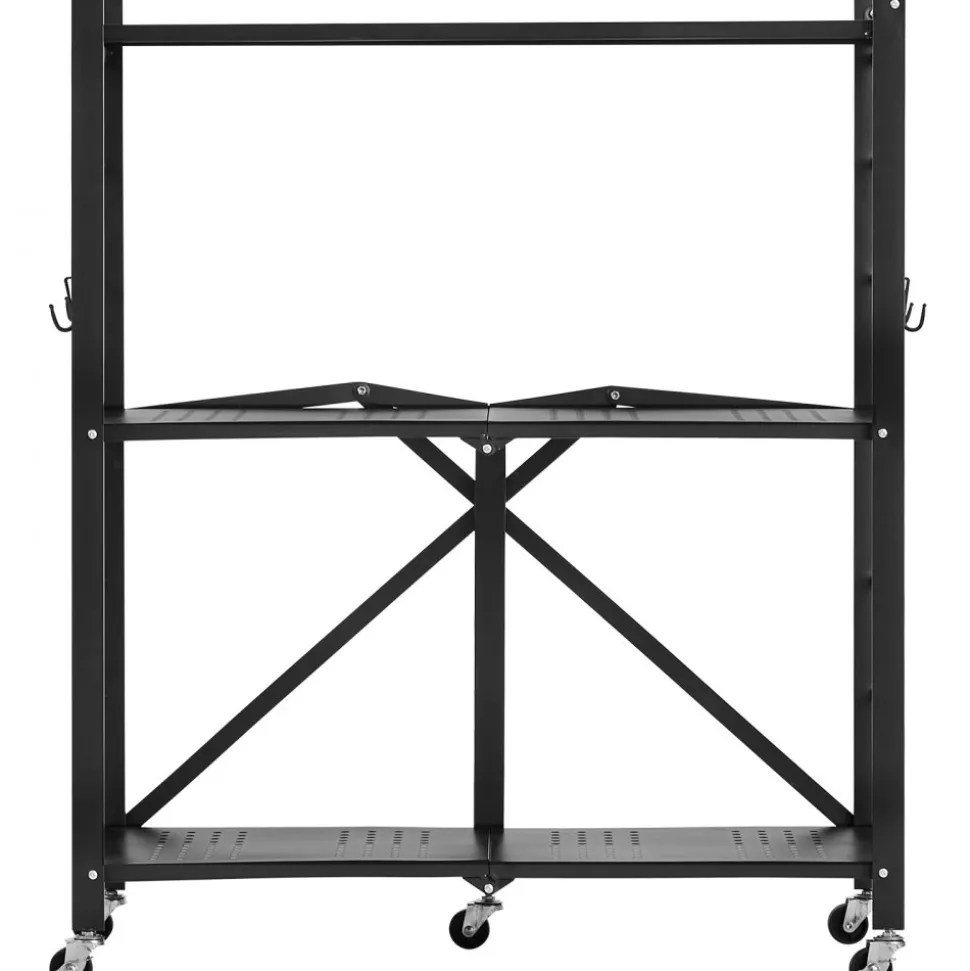 VEVOR 5-Tier Foldable Storage Shelf, 28 W x 15D x 64H Inch Folding Metal Rack Shelving Unit, No Assembly Organizer Shelf with 5 Wheels & 4 Hooks for Pantry, Kitchen, Garage, Basement, White