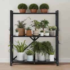 VEVOR 5-Tier Foldable Storage Shelf, 28 W x 15D x 64H Inch Folding Metal Rack Shelving Unit, No Assembly Organizer Shelf with 5 Wheels & 4 Hooks for Pantry, Kitchen, Garage, Basement, White