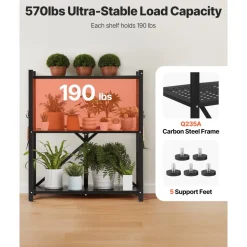 VEVOR 5-Tier Foldable Storage Shelf, 28 W x 15D x 64H Inch Folding Metal Rack Shelving Unit, No Assembly Organizer Shelf with 5 Wheels & 4 Hooks for Pantry, Kitchen, Garage, Basement, White