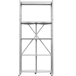 VEVOR 5-Tier Foldable Storage Shelf, 32W x 14D x 72H Inch Folding Metal Rack Shelving Unit, No Assembly Organizer Shelf with 5 Wheels & 4 Hooks for Pantry, Kitchen, Garage, Basement, Grey
