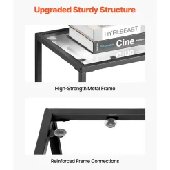 VEVOR 3-Tier Glass Console Table, Modern Rectangle Sofa Side Table with Tempered Glass Top and Iron Legs, Golden Consloe Desk with Anti-Tip Device for Living Room, Hallway, Entryway, Foyer, Black