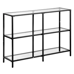 VEVOR 3-Tier Glass Console Table, Modern Rectangle Sofa Side Table with Tempered Glass Top and Iron Legs, Golden Consloe Desk with Anti-Tip Device for Living Room, Hallway, Entryway, Foyer, Black
