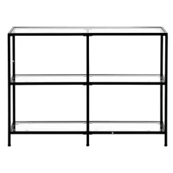 VEVOR 3-Tier Glass Console Table, Modern Rectangle Sofa Side Table with Tempered Glass Top and Iron Legs, Golden Consloe Desk with Anti-Tip Device for Living Room, Hallway, Entryway, Foyer, Black