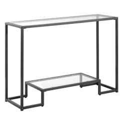 VEVOR 2-Tier Glass Console Table, Modern Rectangle Sofa Side Table with Tempered Glass Top and Iron Legs, Golden Consloe Desk with Anti-Tip Device for Living Room, Hallway, Entryway, Foyer, Black