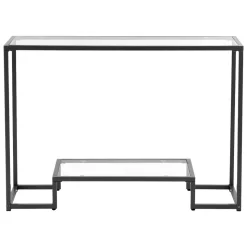 VEVOR 2-Tier Glass Console Table, Modern Rectangle Sofa Side Table with Tempered Glass Top and Iron Legs, Golden Consloe Desk with Anti-Tip Device for Living Room, Hallway, Entryway, Foyer, Black