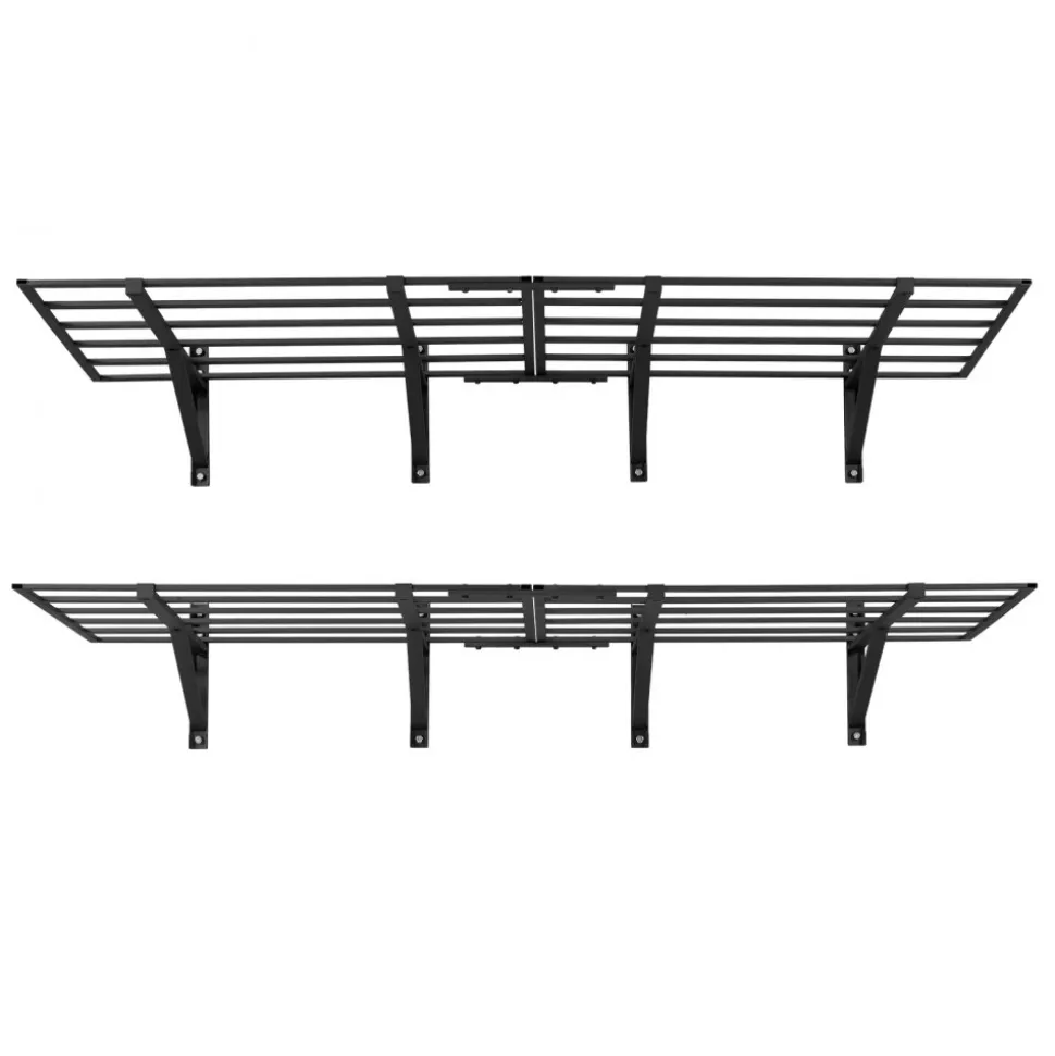 VEVOR 2-Tier Heavy Duty Wall Garage Shelving, 4 Pack 2 x 3 ft Steel Wall Mounted Shelving Unit, 24 x 72 Inch Per Shelf Floating Storage Metal Rack for Garage, 1600 lbs Total Weight Capacity, Black