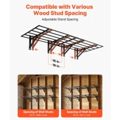 VEVOR 2-Tier Heavy Duty Wall Garage Shelving, 4 Pack 2 x 3 ft Steel Wall Mounted Shelving Unit, 24 x 72 Inch Per Shelf Floating Storage Metal Rack for Garage, 1600 lbs Total Weight Capacity, Black
