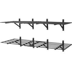 VEVOR 2-Tier Heavy Duty Wall Garage Shelving, 4 Pack 2 x 3 ft Steel Wall Mounted Shelving Unit, 24 x 72 Inch Per Shelf Floating Storage Metal Rack for Garage, 1600 lbs Total Weight Capacity, Black