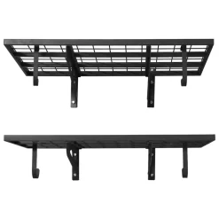 VEVOR 2-Tier Heavy Duty Wall Garage Shelving, 2 x 3 ft Steel Wall Mounted Shelving Unit with Hooks, 24 x 36 Inch Per Shelf Floating Storage Metal Rack for Garage, 500 lbs Total Weight Capacity, Black