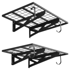 VEVOR 2-Tier Heavy Duty Wall Garage Shelving, 2 x 3 ft Steel Wall Mounted Shelving Unit with Hooks, 24 x 36 Inch Per Shelf Floating Storage Metal Rack for Garage, 500 lbs Total Weight Capacity, Black