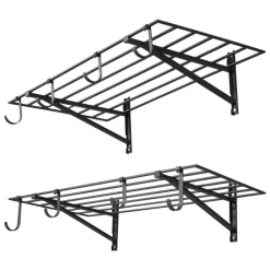 VEVOR 2-Tier Heavy Duty Wall Garage Shelving, 2 x 4 ft Steel Wall Mounted Shelving Unit with Hooks, 24 x 48 Inch Per Shelf Floating Storage Metal Rack for Garage, 520 lbs Total Weight Capacity, Black