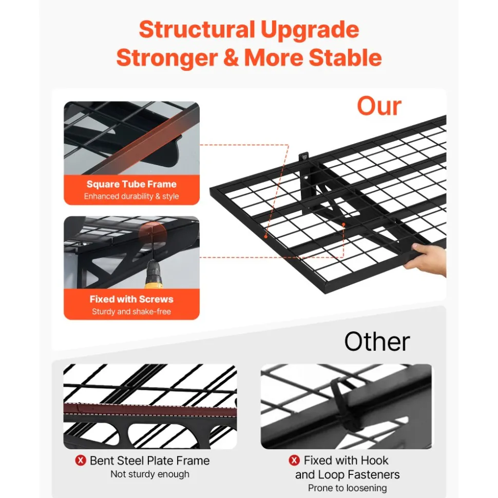 VEVOR 2-Tier Heavy Duty Wall Garage Shelving, 2 x 4 ft Steel Wall Mounted Shelving Unit with Hooks, 24 x 48 Inch Per Shelf Floating Storage Metal Rack for Garage, 500 lbs Total Weight Capacity, Black