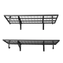VEVOR 2-Tier Heavy Duty Wall Garage Shelving, 2 x 4 ft Steel Wall Mounted Shelving Unit with Hooks, 24 x 48 Inch Per Shelf Floating Storage Metal Rack for Garage, 500 lbs Total Weight Capacity, Black