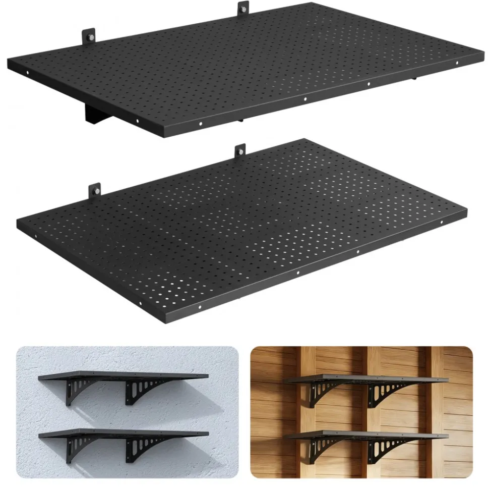 VEVOR 2-Tier Heavy Duty Wall Garage Shelving, 2 x 3 ft Steel Wall Mounted Shelving Unit, 12 x 72 Inch Per Shelf Floating Storage Metal Rack for Garage with 560 lbs Total Weight Capacity, Black