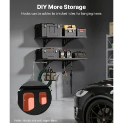 VEVOR 2-Tier Heavy Duty Wall Garage Shelving, 2 x 3 ft Steel Wall Mounted Shelving Unit, 12 x 72 Inch Per Shelf Floating Storage Metal Rack for Garage with 560 lbs Total Weight Capacity, Black