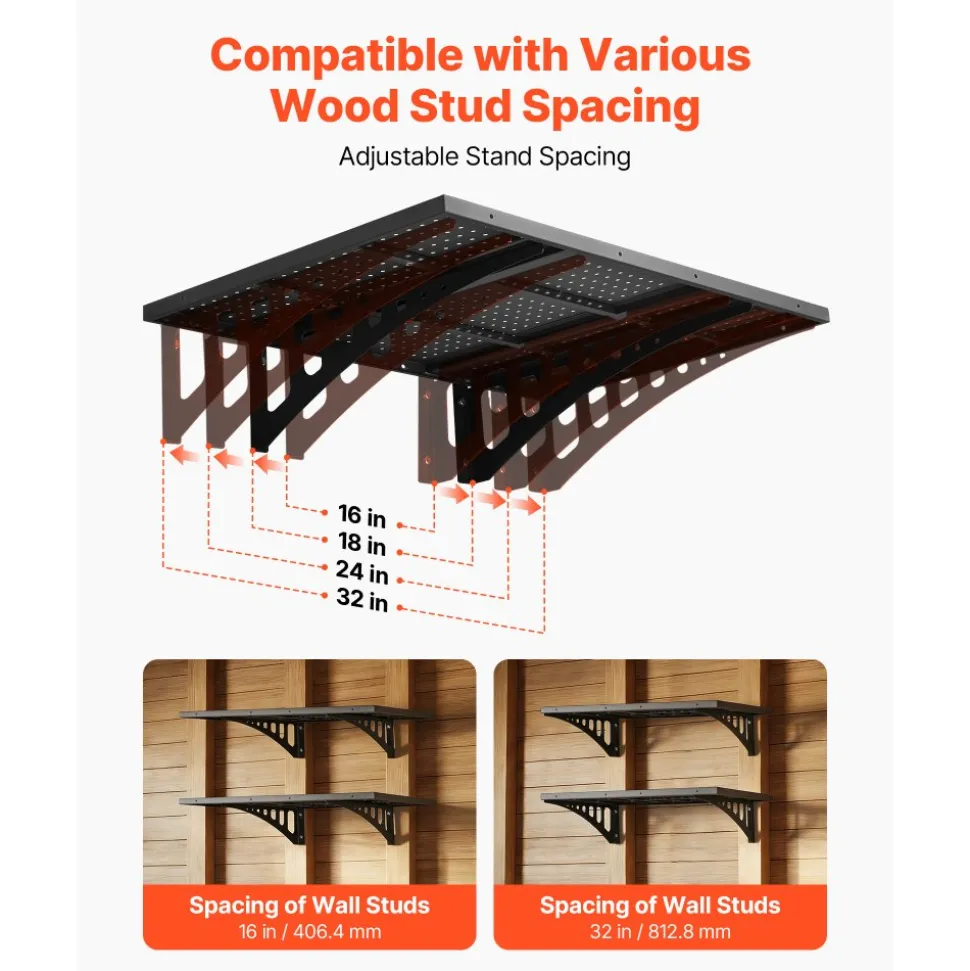 VEVOR 2-Tier Heavy Duty Wall Garage Shelving, 2 x 3 ft Steel Wall Mounted Shelving Unit, 12 x 72 Inch Per Shelf Floating Storage Metal Rack for Garage with 560 lbs Total Weight Capacity, Black