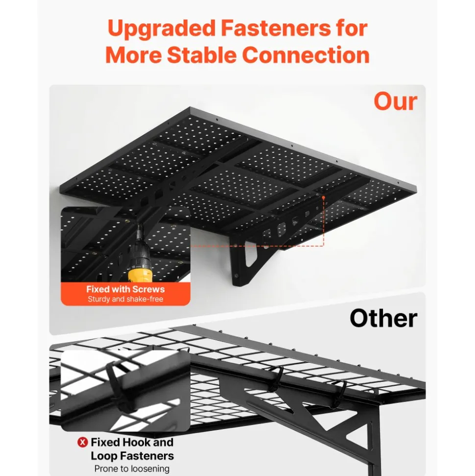 VEVOR 2-Tier Heavy Duty Wall Garage Shelving, 2 x 3 ft Steel Wall Mounted Shelving Unit, 12 x 72 Inch Per Shelf Floating Storage Metal Rack for Garage with 560 lbs Total Weight Capacity, Black