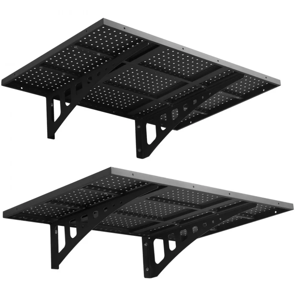 VEVOR 2-Tier Heavy Duty Wall Garage Shelving, 2 x 3 ft Steel Wall Mounted Shelving Unit, 12 x 72 Inch Per Shelf Floating Storage Metal Rack for Garage with 560 lbs Total Weight Capacity, Black