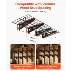 VEVOR 2-Tier Heavy Duty Wall Garage Shelving, 8 Pack 1 x 3 ft Steel Wall Mounted Shelving Unit with Hooks, 24 x 72 Inch Per Shelf Floating Storage Metal Rack, 1000 lbs Total Weight Capacity, Black