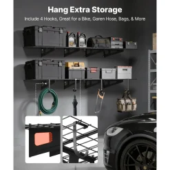 VEVOR 2-Tier Heavy Duty Wall Garage Shelving, 8 Pack 1 x 3 ft Steel Wall Mounted Shelving Unit with Hooks, 24 x 72 Inch Per Shelf Floating Storage Metal Rack, 1000 lbs Total Weight Capacity, Black